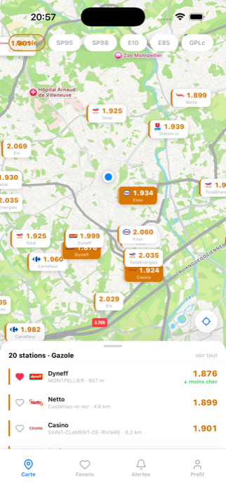 Carte des stations avec prix