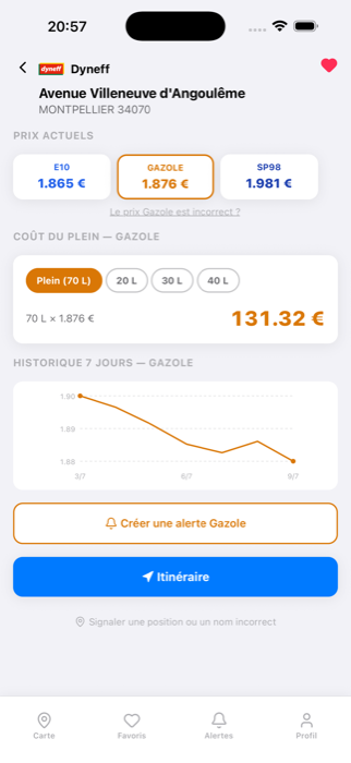 Fiche station avec historique et itinéraire